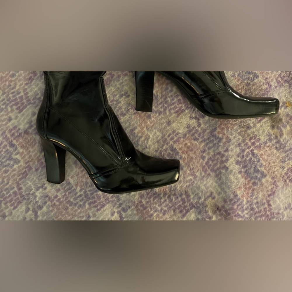 Franco Sarto Patent Leather Stretch High Heal Boots - Sexy AF!